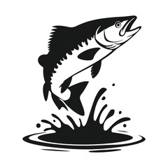 A jumping fish vactor, silhoutte illustration art design with a white backraund