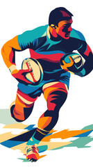 Dynamic Geometric Vector Illustration of Male Rugby Player in Action