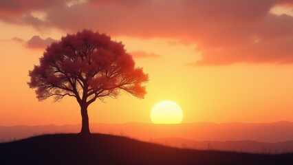 A solitary tree stands under a glowing sunset sky, symbolizing kindness, resilience, and universal connection.