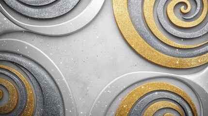 A creative glitter background featuring swirling patterns of silver and gold particles