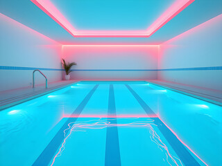 Obraz premium neon liminal space swimming pool interior