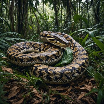 Carpet Python snake, Serene Coils: The Louisiana Pine Snake in Its Environment. Snake in the tree background


