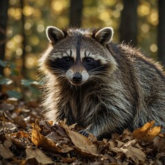 Wildlife photography of a raccoon in the prairie.Raccoon in its Natural Habitat, Wildlife Photography, raccoon in the forest
