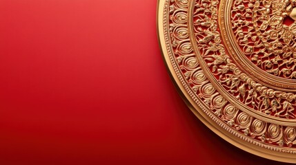 Fototapeta premium Golden Ornate Circular Design on Red Background