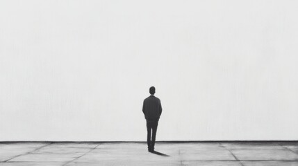 Obraz premium Solitary figure facing a large blank wall.