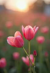 Obraz premium Delicate pink flowers, close-up, gradient blurred background spring 2026