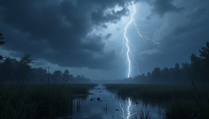 Lightning Storm Over a Serene Lake