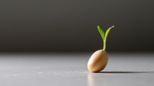 Small sprout emerges from seed, symbolizing growth