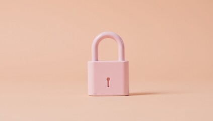 Pastel-hued minimalist image featuring a pink lock on a peach backdrop symbolizing security safety...