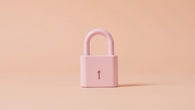 Pastel-hued minimalist image featuring a pink lock on a peach backdrop symbolizing security safety and privacy for cybersecurity themes