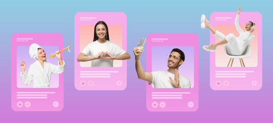 Social media posts of popular people, influencers creating and sharing content with their followers...