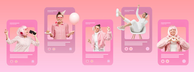 Content creator. Social media of popular blogger promoting personal brand, sharing viral videos...