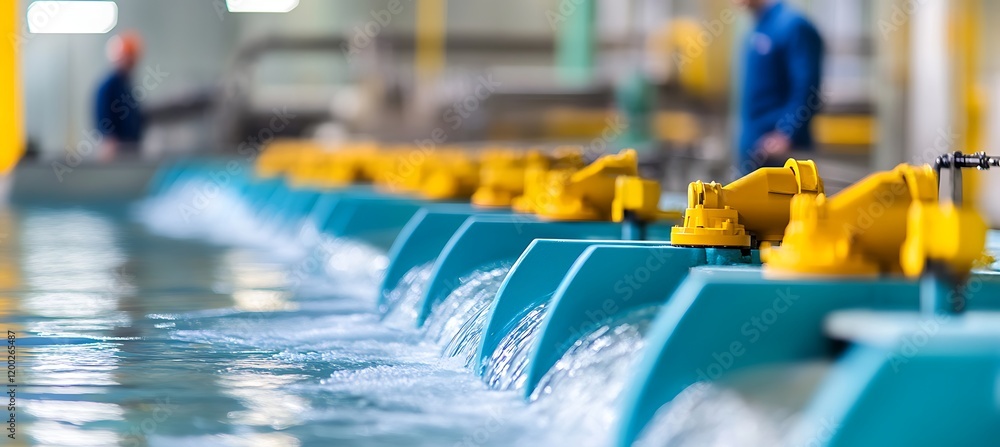 Aufkleber a compact model of a hydropower station positioned strategically on a desk in a clean and functional