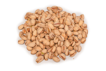 Tasty pistachios isolated on a white background.