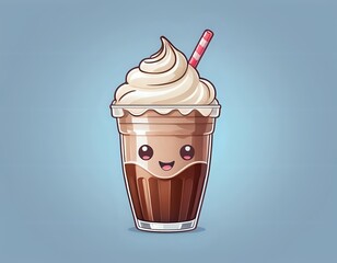 Happy Chocolate Drink: Whipped Cream, Cartoon Style Illustration