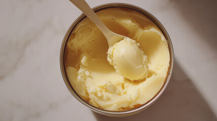  "Pure Ghee Butter: Rich and Smooth in a Ceramic Spoon"

