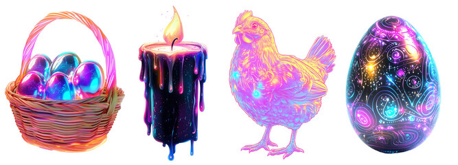  Futuristic Neon Easter – A Vibrant Celebration  png cut out element set