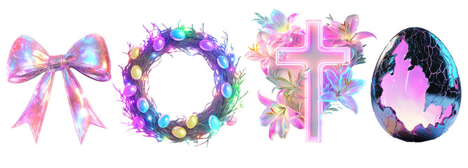 Futuristic Neon Easter &ndash; A Vibrant Celebration  png cut out element set