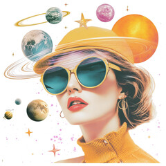 Cosmic Neon Muse – Futuristic Elegance collage png cut out element set, transparent background