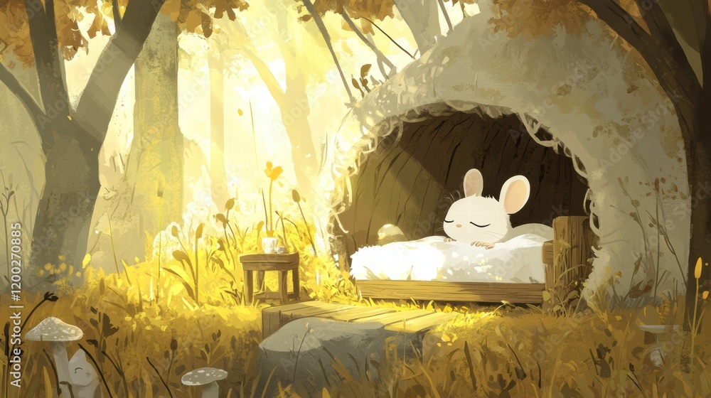 Aufkleber cozy rabbit resting peacefully in a forest nook during a sunny autumn afternoon. generative ai