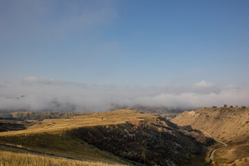 Mist-covered valley in Lethbridge, Alberta