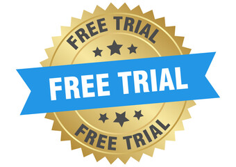 free trial. free trial round blue and gold label isolated on transparent background