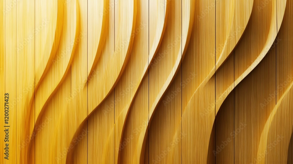 Poster wooden surface displaying curving wave pattern, rendering contemporary geometric design with fluid, 