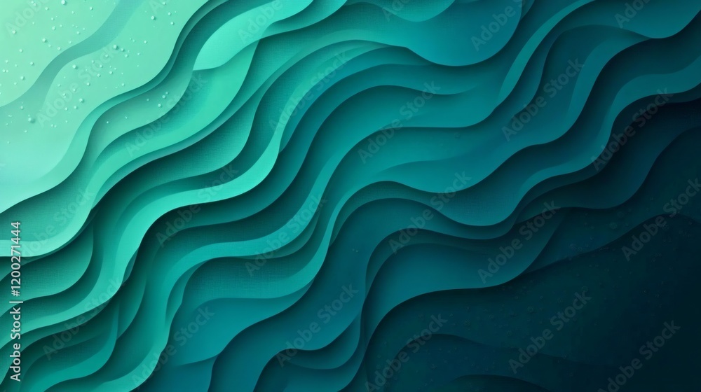 Poster turquoise waves swirling, generating dynamic abstract pattern with fluid motion, ideal for creative 