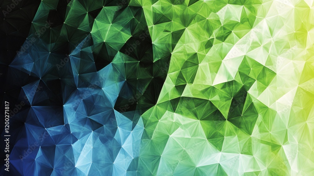 Poster geometric pattern forming an abstract background with shades of green and blue, ideal for web design