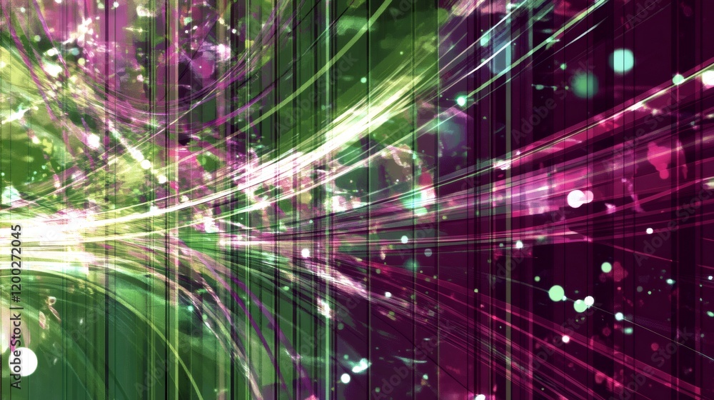 Aufkleber luminous green and purple lines converging centrally, creating vibrant digital backdrop with soft bo