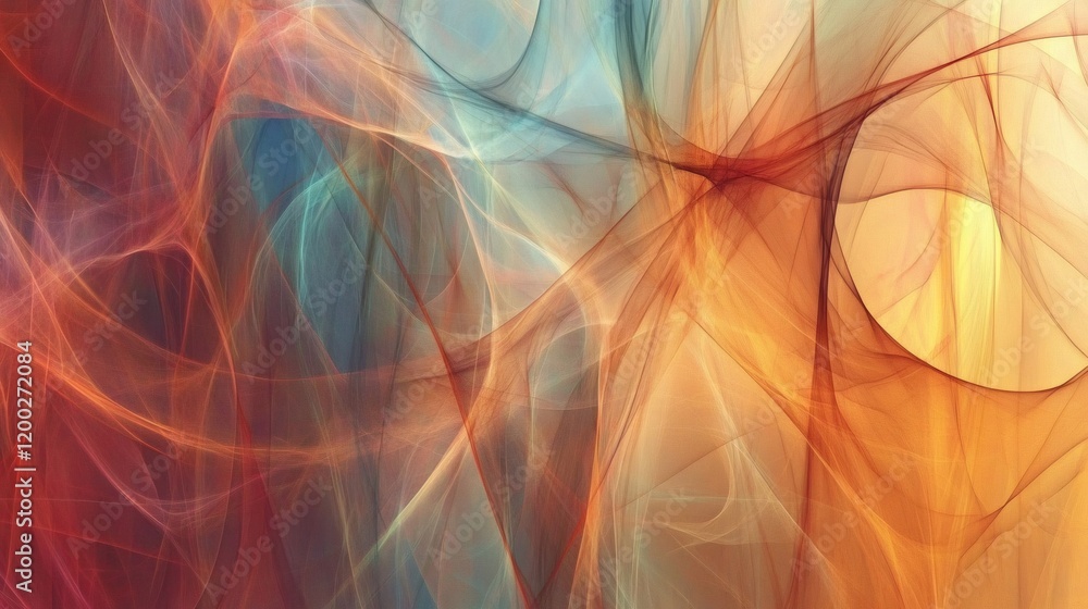 Poster abstract orange and teal background with soft waves and curves flowing like silk, ideal for web desi