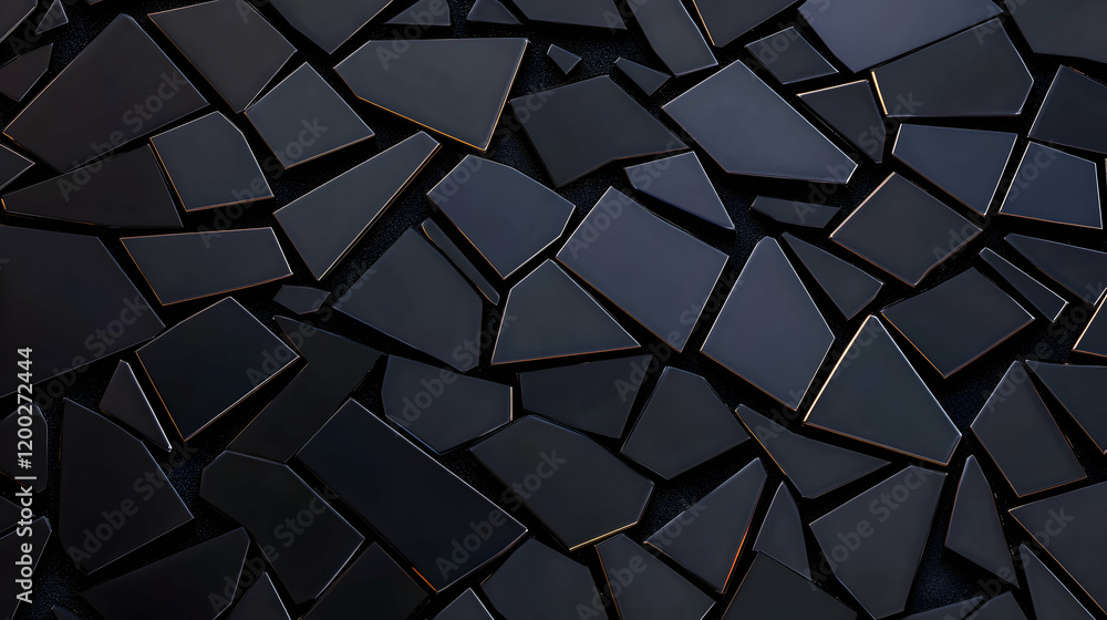 Poster A collection of broken black tiles arranged in an abstract pattern, perfect for modern design and artistic projects.