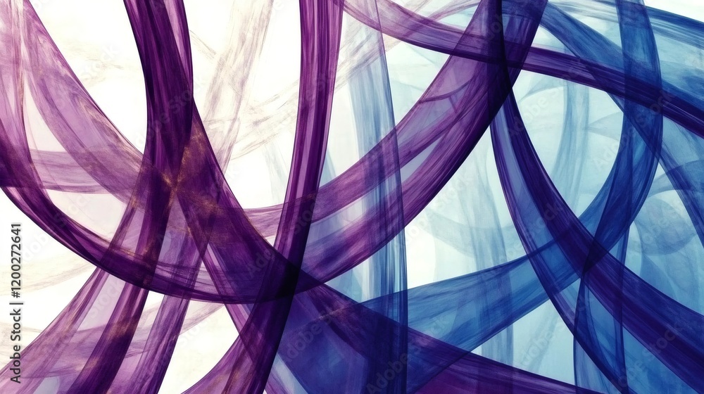 Poster purple and blue curved lines intertwine and overlap, creating a dynamic and visually engaging abstra