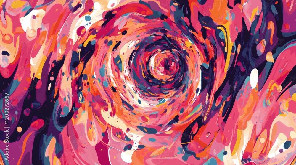 Poster vibrant colors swirling chaotically, blending dynamic patterns creating energetic abstract artwork w