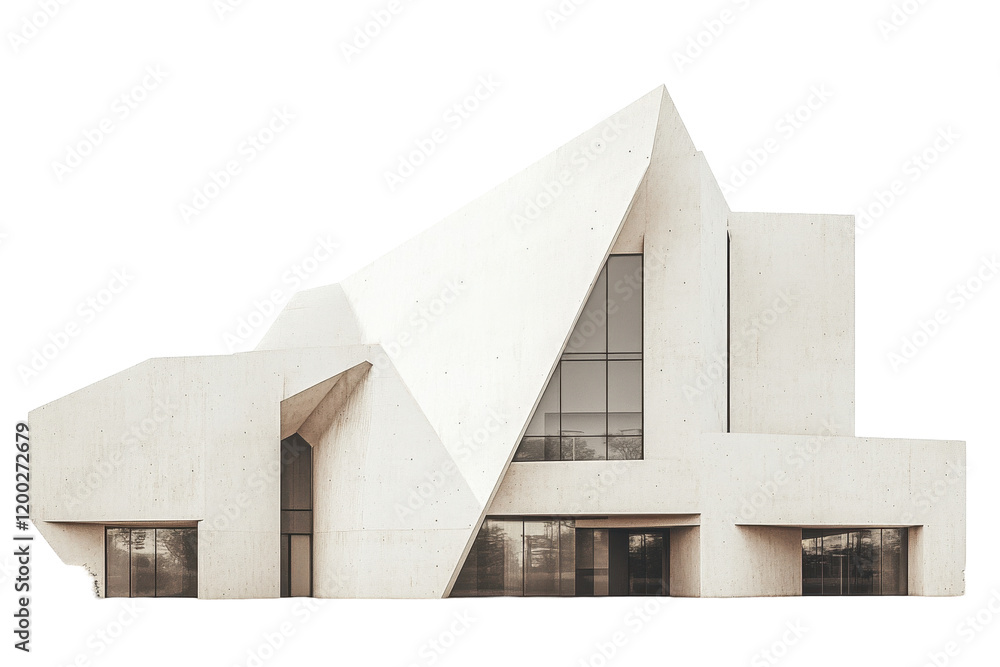 Poster Modern architectural building with geometric design and transparent facade in a minimalist style