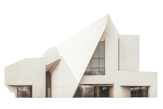 Modern architectural building with geometric design and transparent facade in a minimalist style