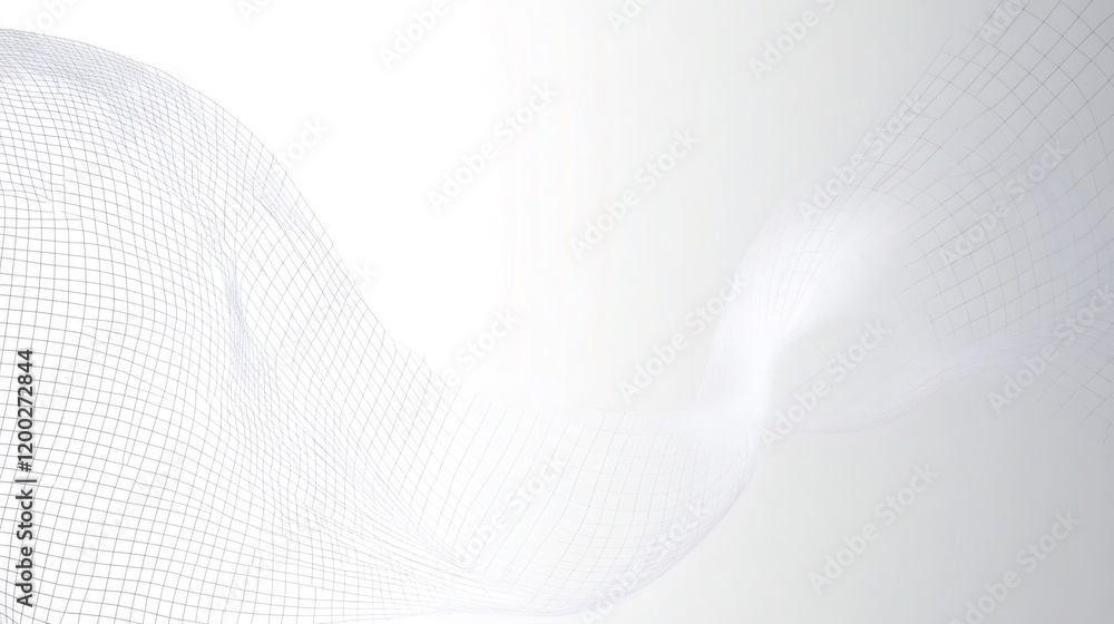 Poster White abstract background displaying flowing mesh pattern, creating elegant minimalist atmosphere with dynamic waves and soft curved lines