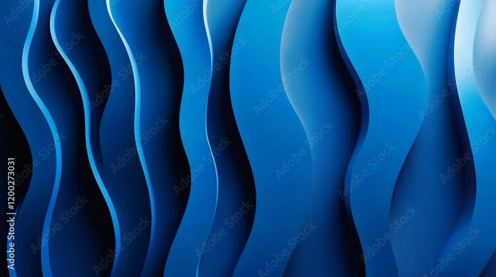 Poster flowing blue waves forming sleek, dynamic pattern with futuristic aesthetic, suitable for digital gr