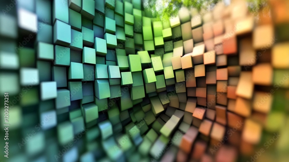 Poster vibrant cubic pattern creating geometric design with multicolored cubes, representing digital innova