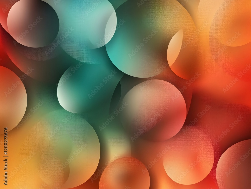 Poster vibrant overlapping circles forming dynamic abstract background with textured, colorful geometric la