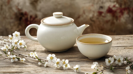 Fototapeta premium Blossoms and Brews: A Spring Herbal Tea Moment