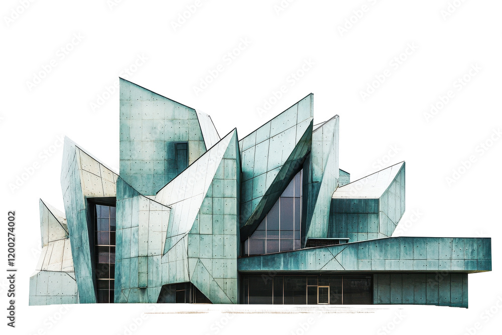 Poster Modern architectural building with geometric design and transparent facade in a minimalist style