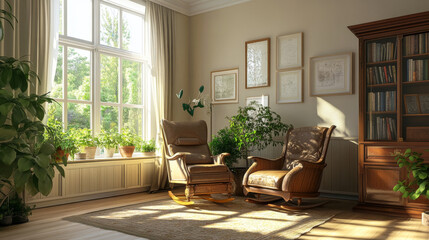 "Timeless Elegance: A Living Room with a Rocking Chair"

