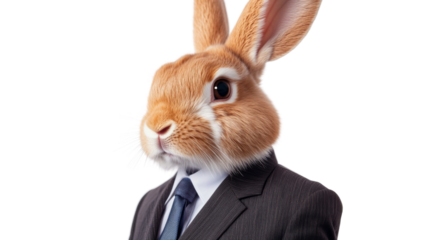 Rabbit in business suit, isolated on transparent background