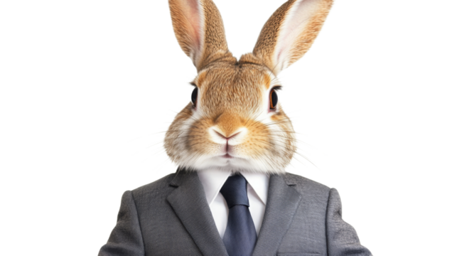 Rabbit in business suit, isolated on transparent background