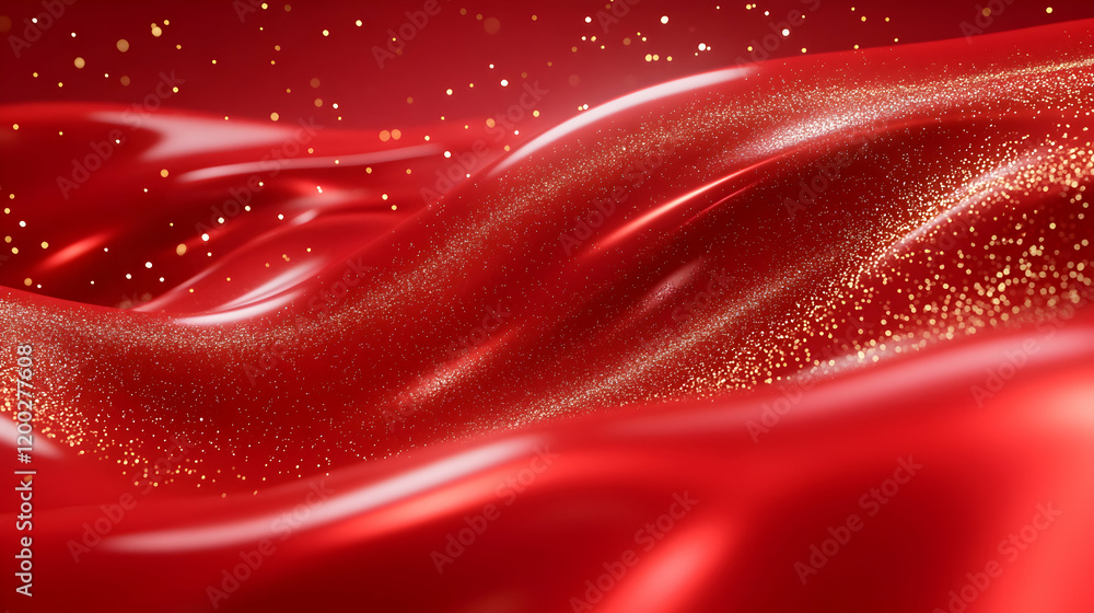 Poster a visually captivating red wave texture with sparkling glitter, perfect for backgrounds or design pr