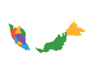 Multicolor Malaysia map political regions simple flat vector