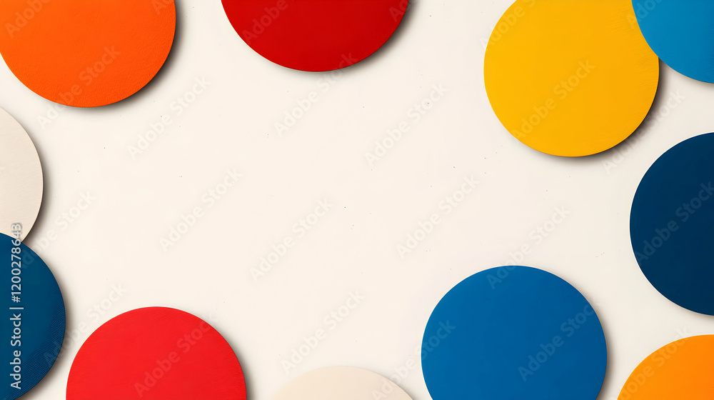 Poster colorful circular shapes arranged on a plain background, creating a vibrant and artistic composition