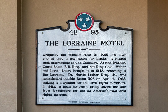 Historic Plaque at The Lorraine Motel and National Civil Rights Museum in Memphis, Tennessee; site of MLK Martin Luther King assassination in 1968