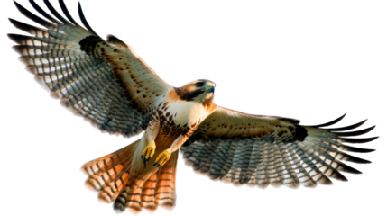 Red-tailed hawk flying, isolated on transparent background